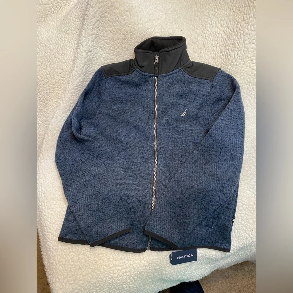 Nautica Boys Size 10-12 Dark Blue Knit Zip up Jacket  pockets
